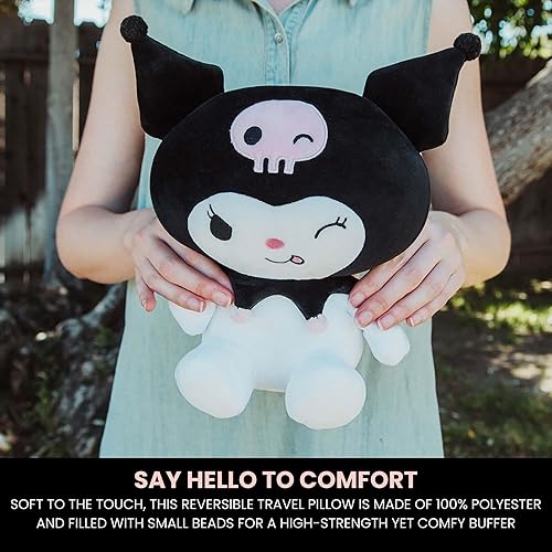 Miniatura 3 de Surreal Entertainment Sanrio Kuromi - Almohada reversible para el cuello y felpa para adultos, esenciales de viaje para un apoyo extra cómodo en