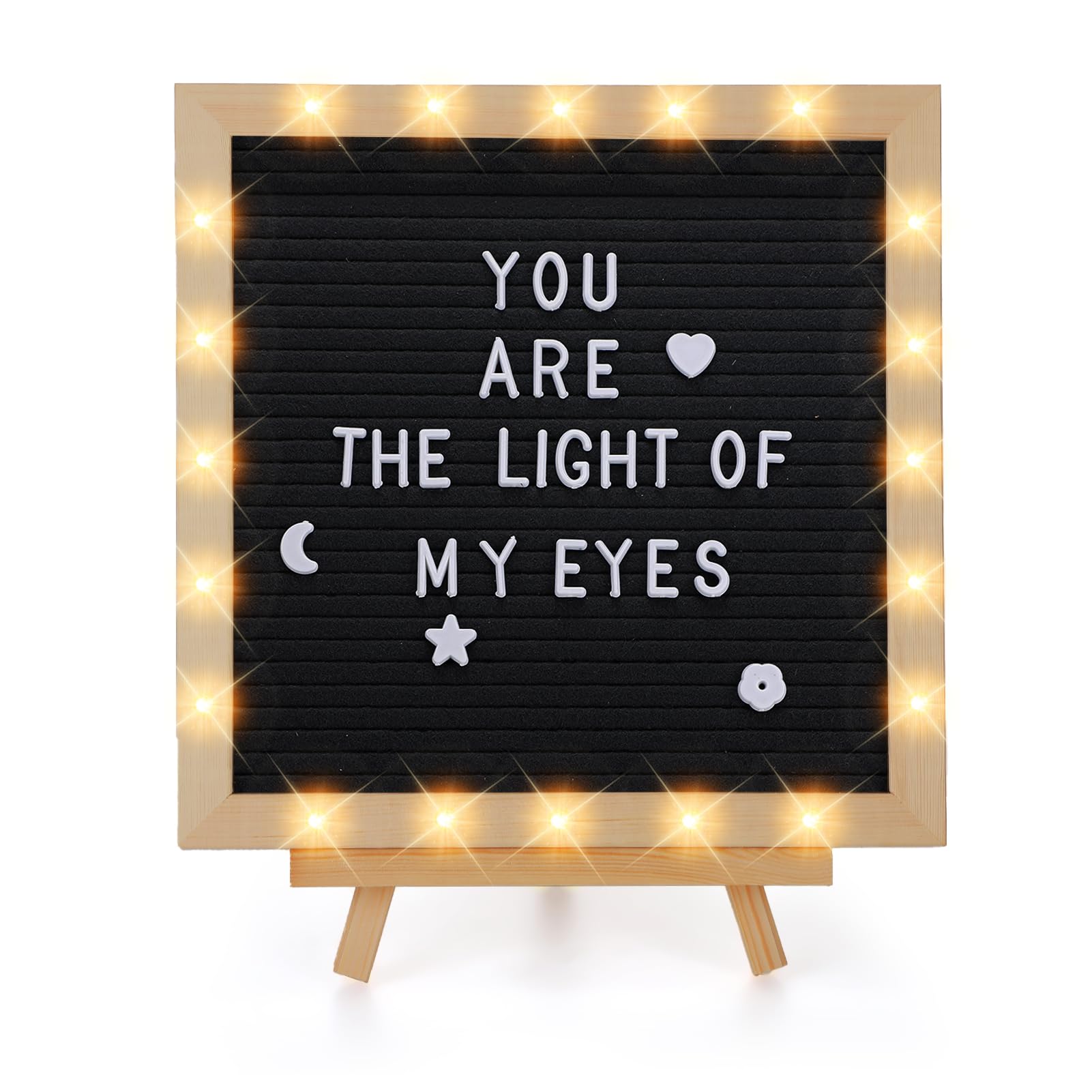 Changeable Felt Letter Board with LED Lights - 10×10" Message Custom Signs & Wood Stand & 450 Letters, Poster Board for Valentine's Day/Baby/Pregnancy Announcement/Classroom Wall Decor Gifts, Black