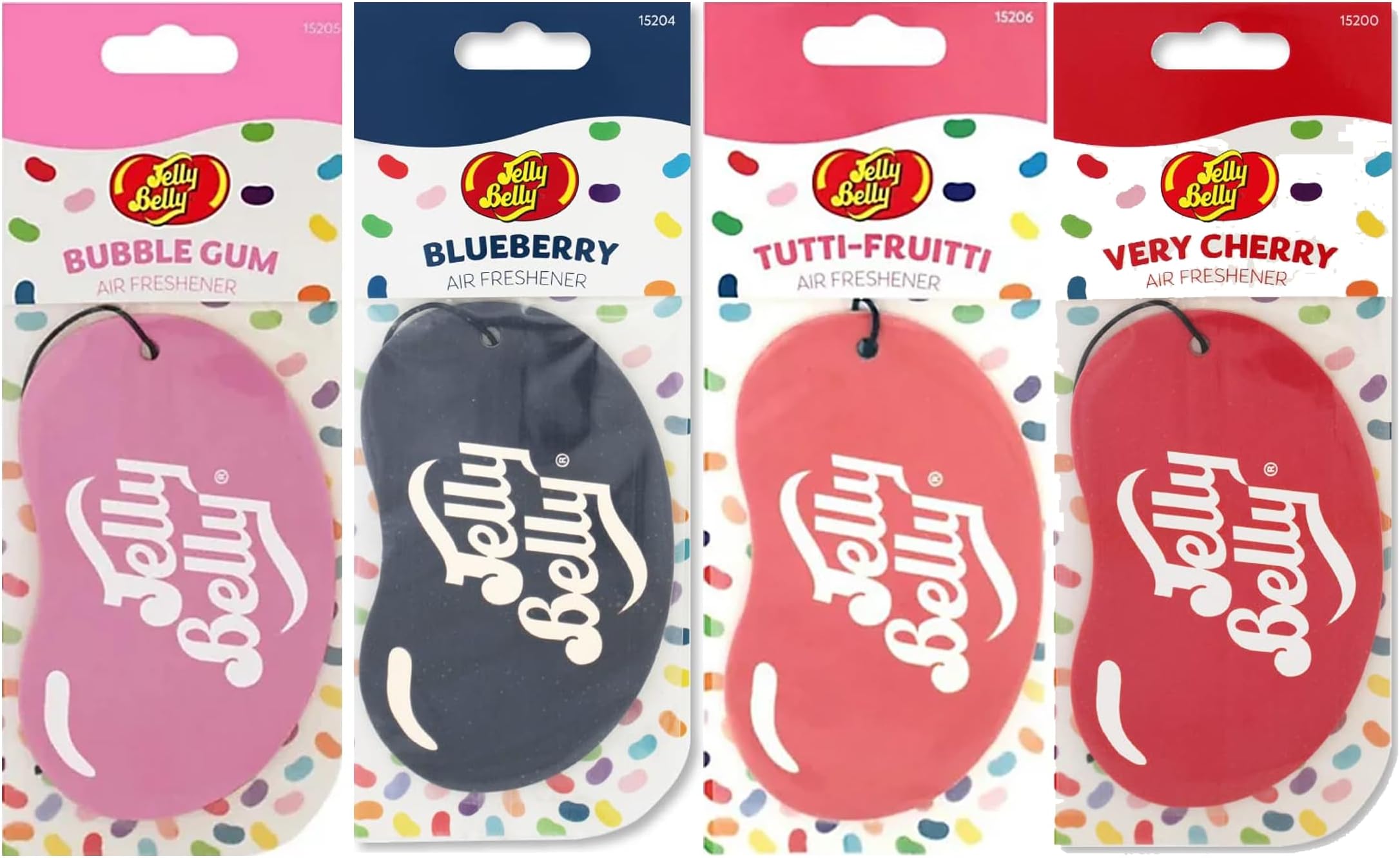 Xtremeauto For Jelly Belly 2D Air Freshener - X4 Pack Car Air Fresheners, Very Cherry, Bubblegum, Blueberry & Tutti Fruitti, For Jelly Belly Air Freshener Car, Cardboard Hanging Airfreshener Bundle