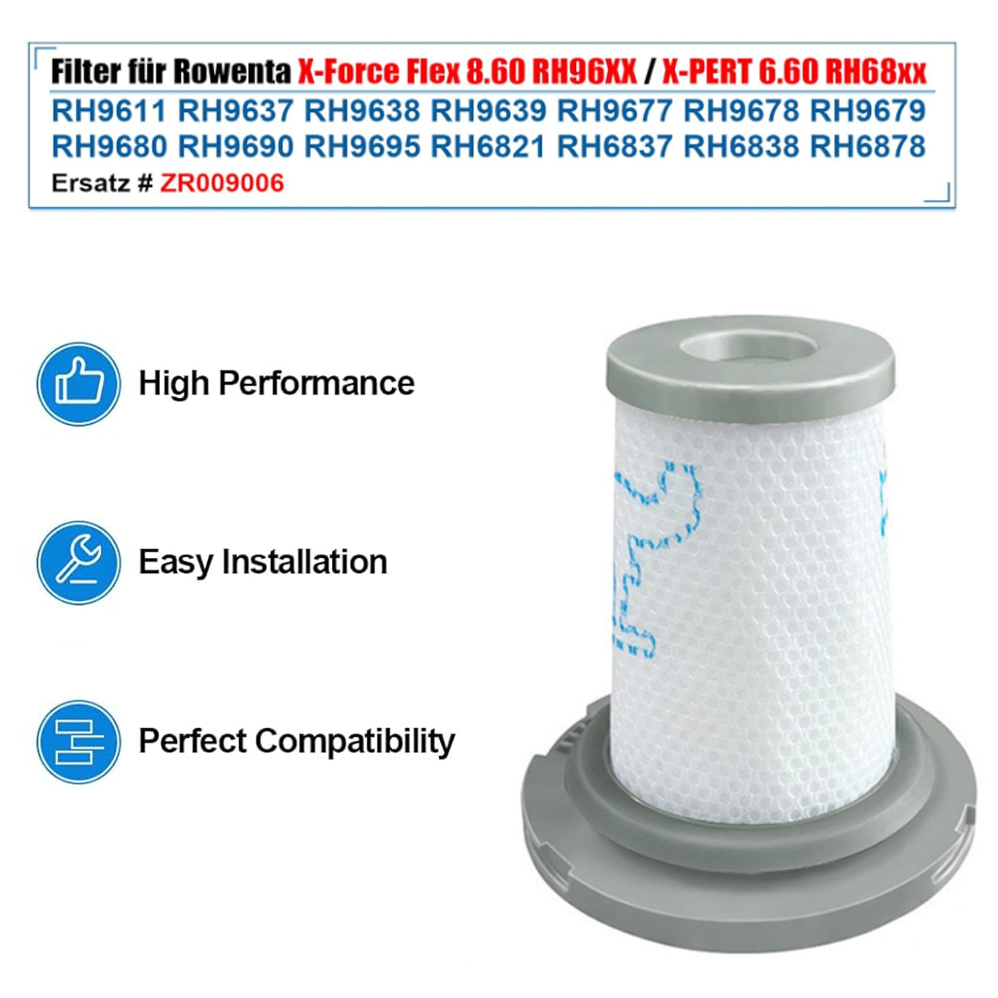 ZR009006 Filtro Aspirapolvere per Rowenta X-Force Flex 8.60 RH96/ X-PERT 6.60 RH68 Aspirapolvere Filtri RH9611 RH9637 RH9638 RH9639 RH9677 RH9678 RH9679 RH9680 RH9690 RH9695 RH6821 RH6837 RH6838 RH687