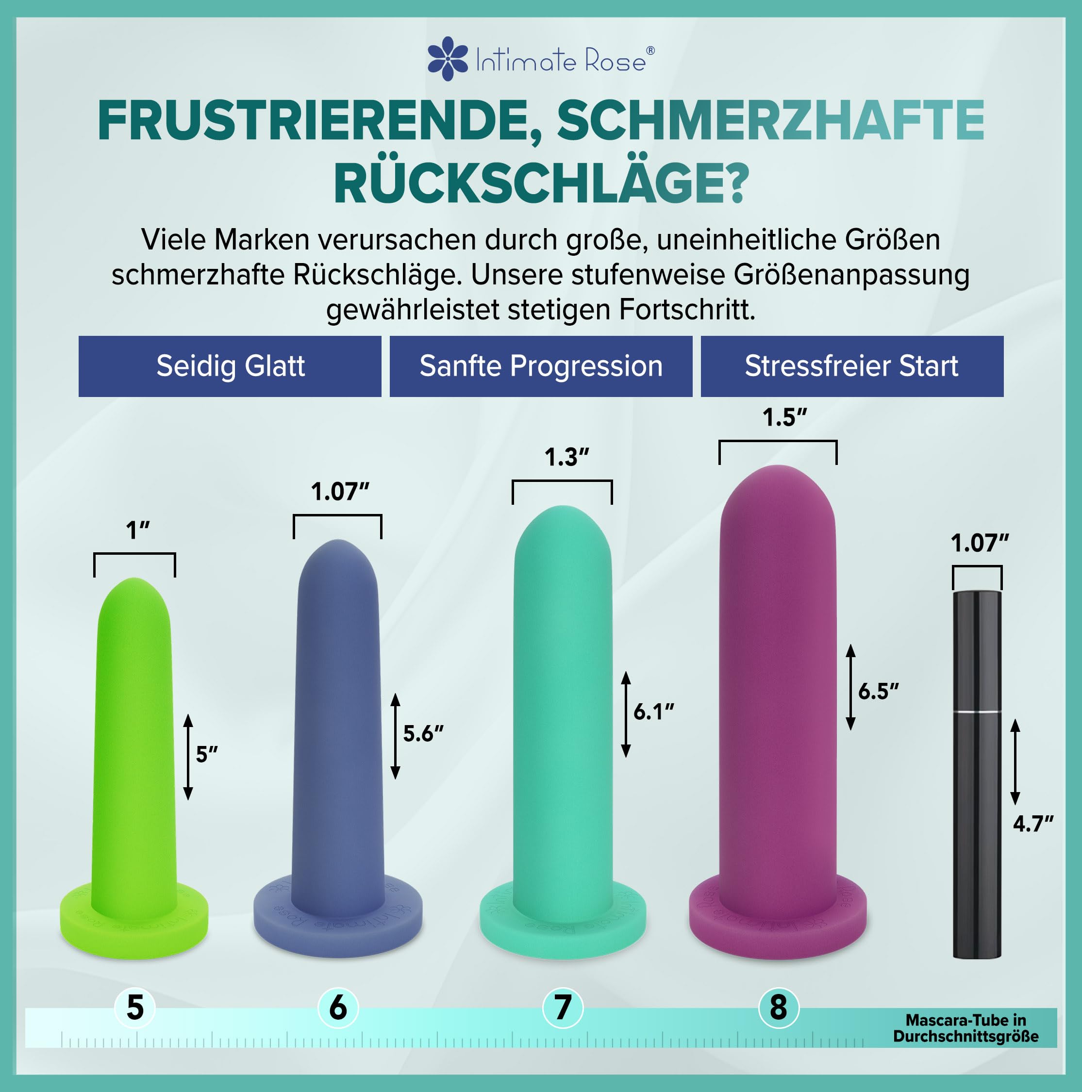 Dilatoren Set Größe 5–8 (4 Stück) – Medizinische Silikon Dilatoren für Frauen, Weicher Vaginaldehner zur Sanften Vaginal Dehnung & Intimen Entspannung