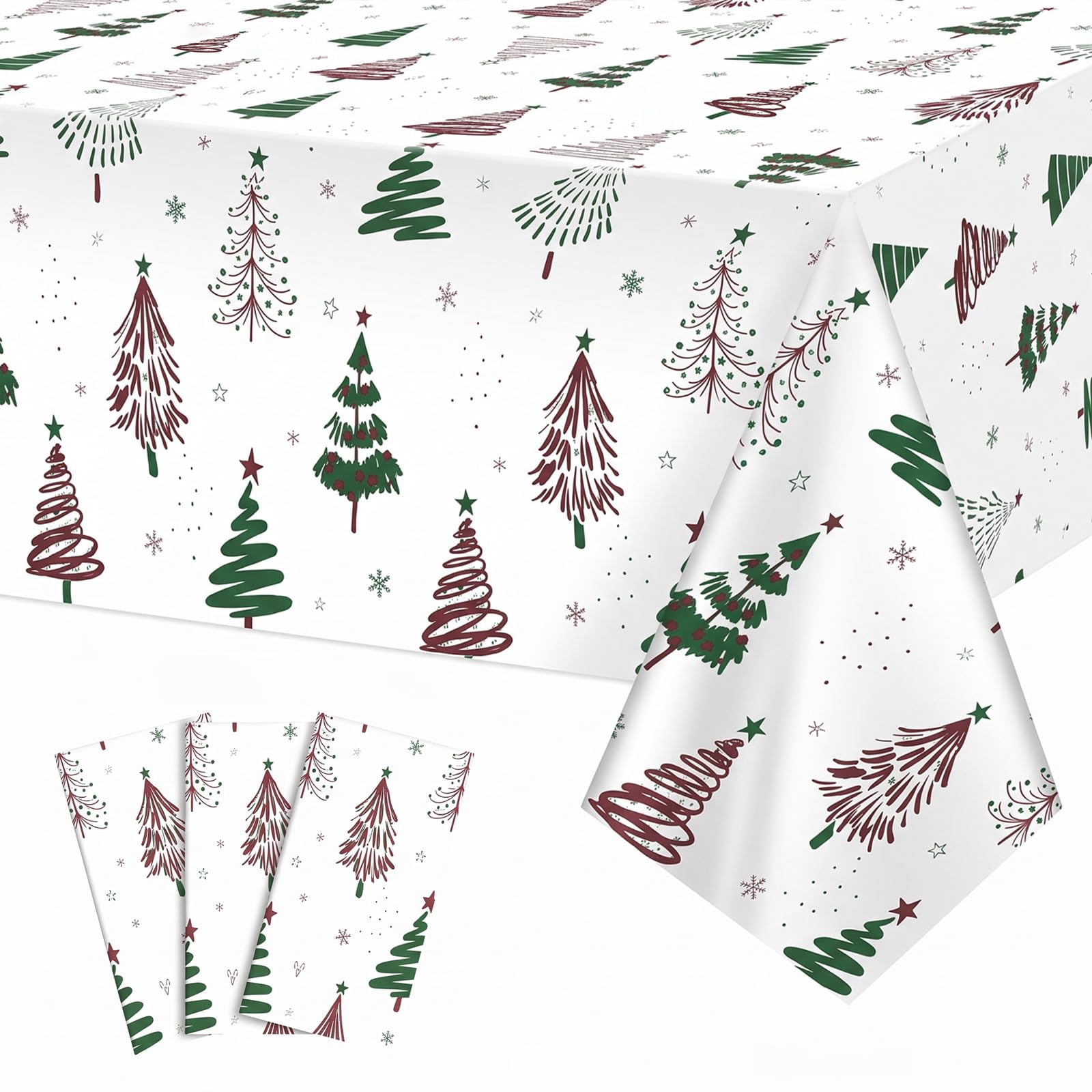 3 Pack Christmas Tablecloth, 54 x 108 Inch Christmas Tree Table Cover