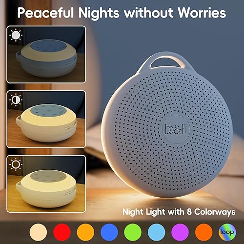 Miniatura 9 de b&h Máquina portátil de ruido blanco con luz nocturna, máquina de sonido para bebé, altavoz Bluetooth, 24 sonidos relajantes, luz de 9 colores,