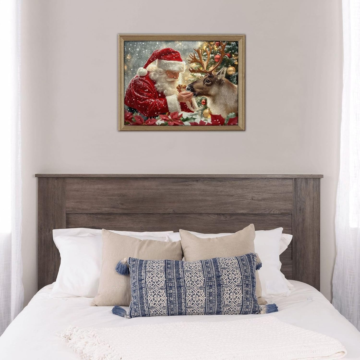 500 Piece Wooden Jigsaw Puzzle for Adults,Santa Claus and Reindeer for The Holidays，That Come Together As One Holiday Image，Recreational Games to Release Stress and Relax