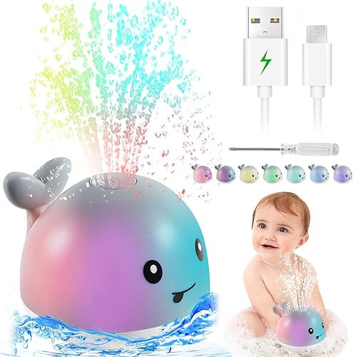 Juguetes de baño para bebés, juguetes de baño recargables con luz, juguetes de baño de agua con rociador automático de ballena, juguetes de bañera
