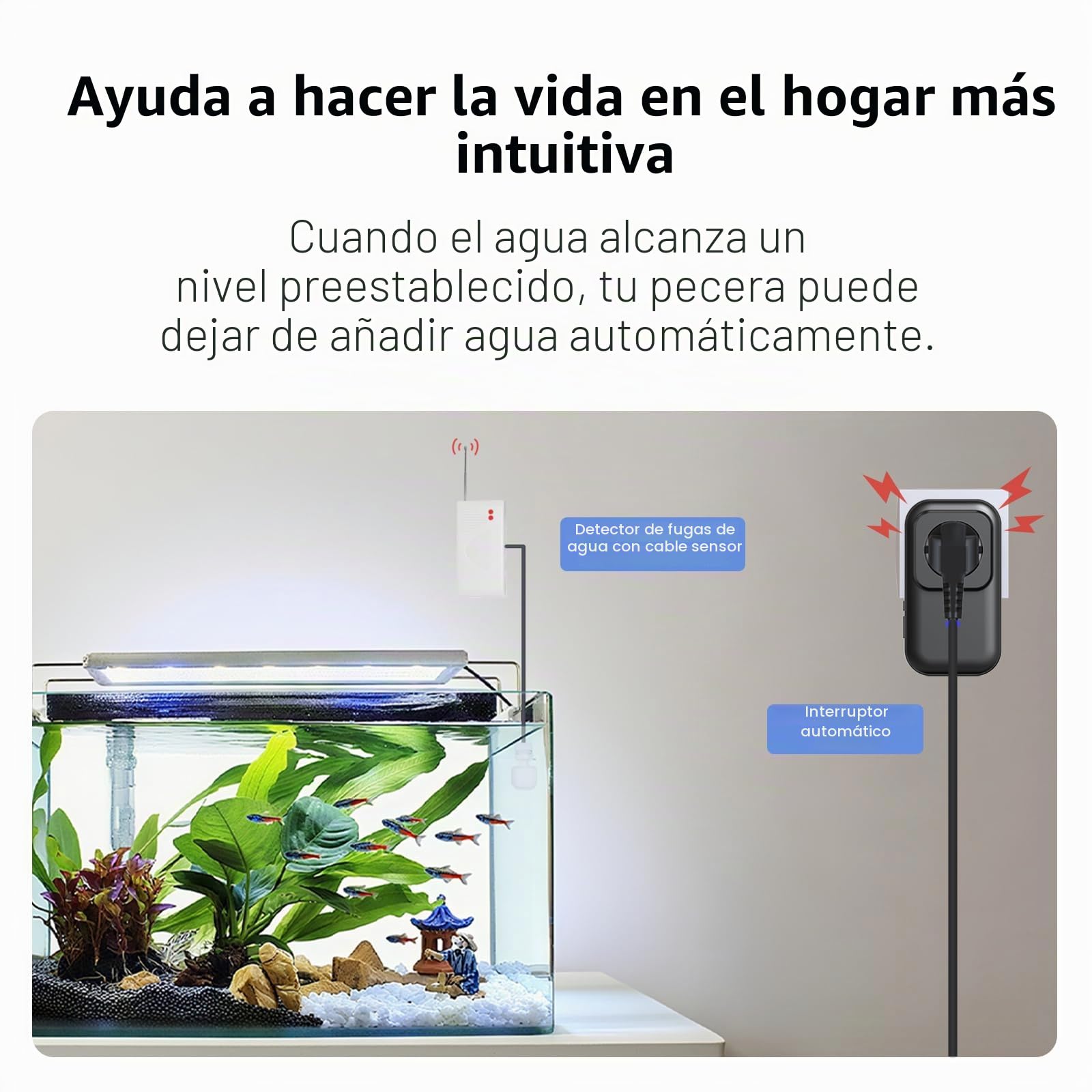 Interruptor Protección Automática con Sensor Nivel Agua Inalámbrico - Control Bajo | Alarma 100 dB, Alcance 100 m - para Torres Agua, Fosas Sépticas, Agricultura e Industria