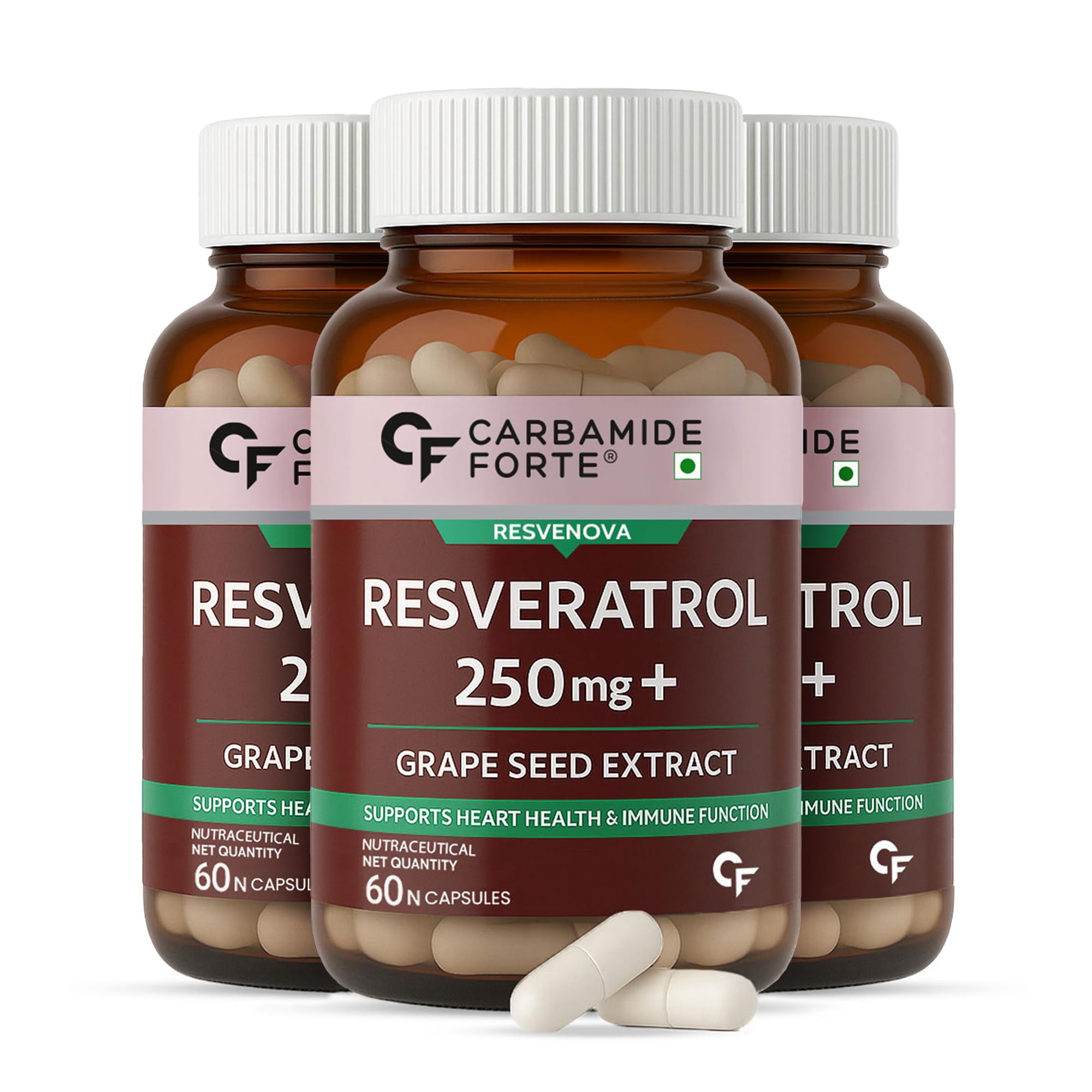 Carbamide Forte Resveratrol 250mg with Grape Seed Extract | Pharma Grade Resveratrol for Max Absorption - 60 Veg Resveratrol Capsules (Pack of 3)-image-44