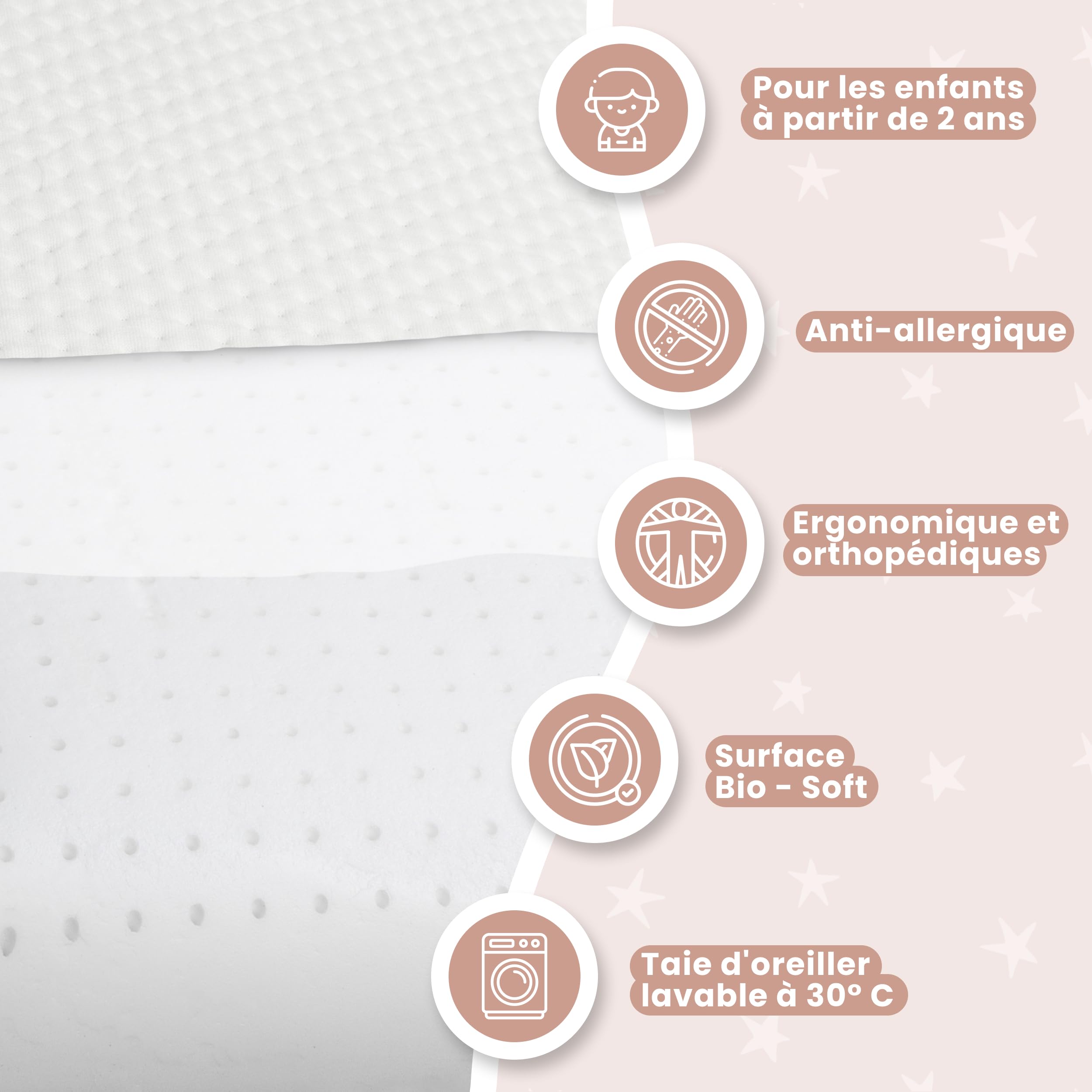 MIMUSELINA Oreiller Memoire Forme 50x30x5 cm pour Enfants | Oreiller Ergonomique et Anti-Étouffement | Petit Coussin Respirant et Hypoallergénique | Housse Tencel Amovible et Lavable