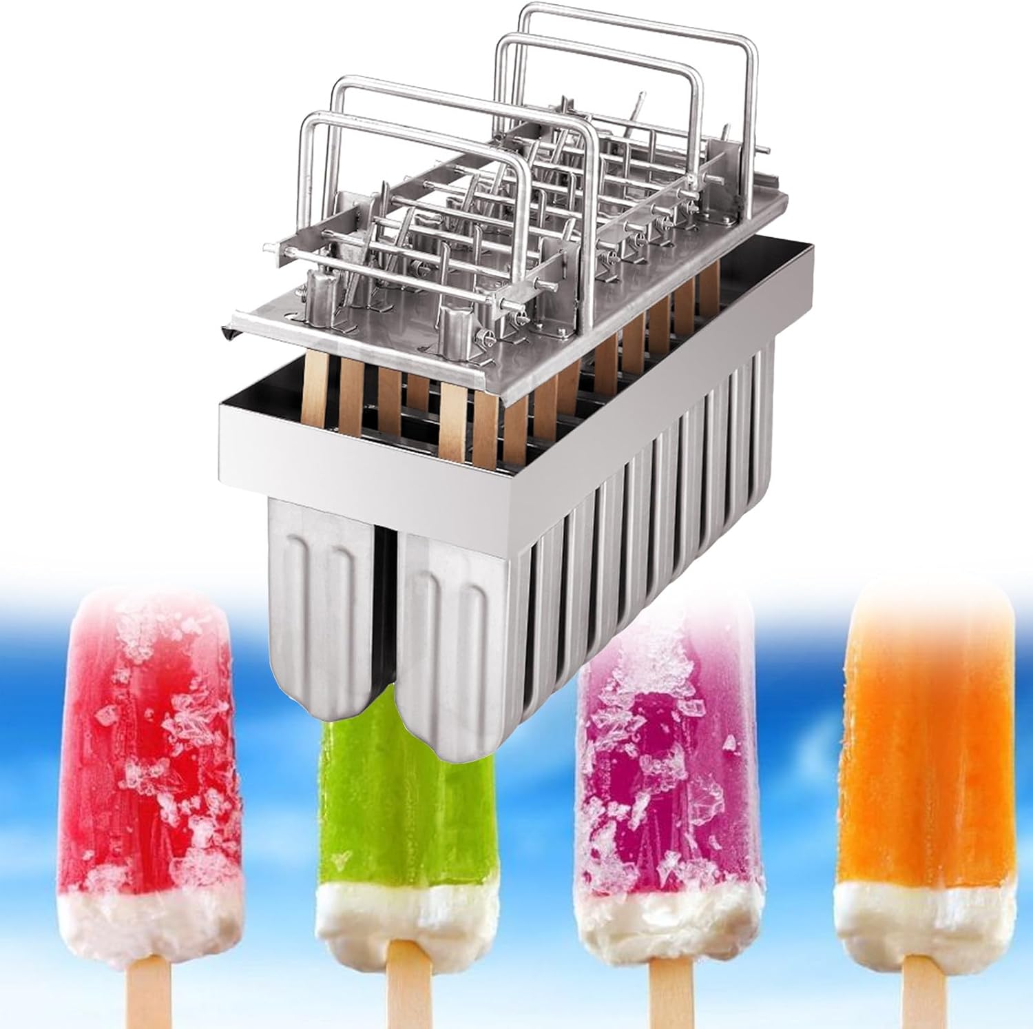 Commercial Popsicle Maker Ice Pop Mould,20 PCS Popsicle Mold,with 100 Wooden Sticks and Cleaning Brushes (A)