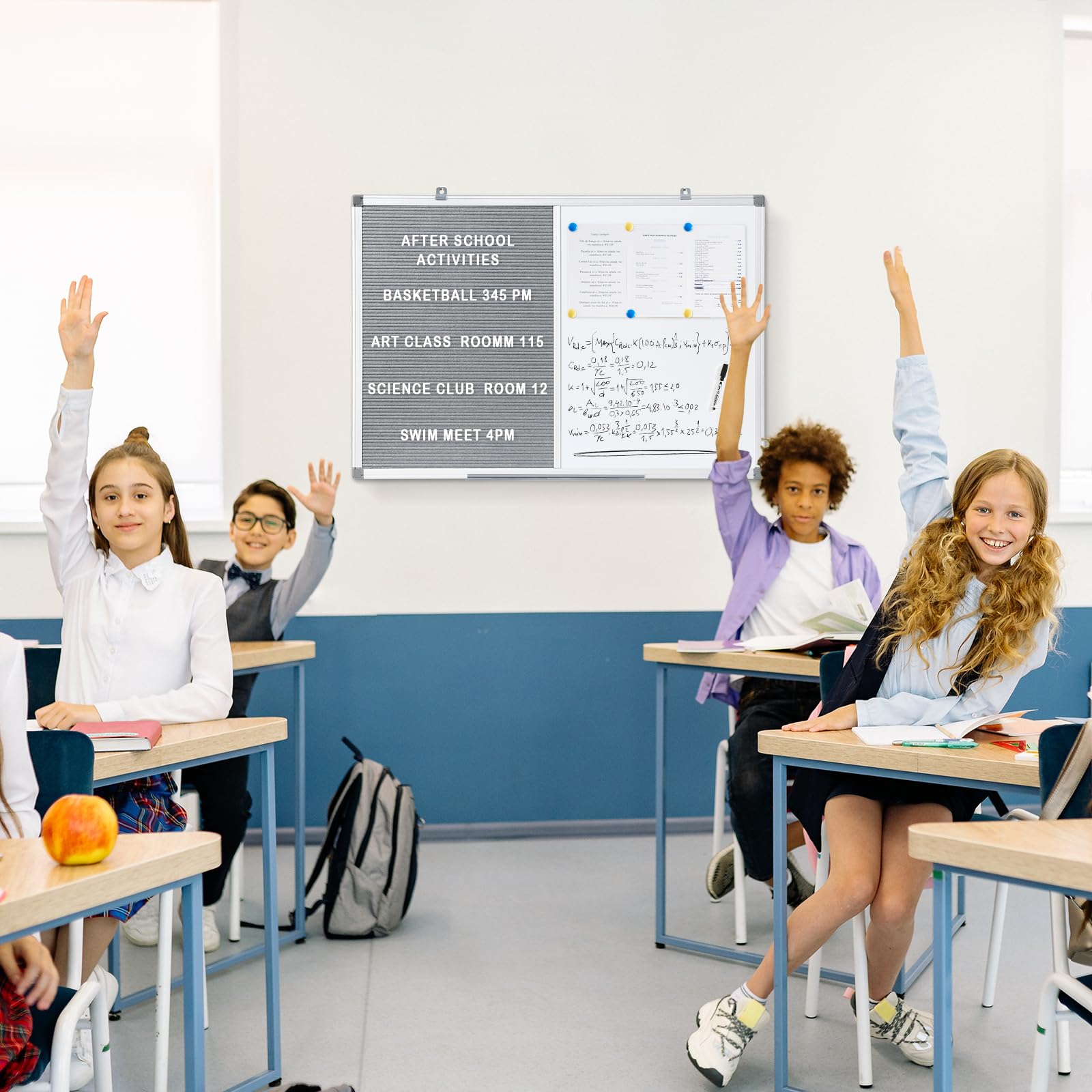MAKELLO Magnetisches Whiteboard mit Pinnwand Buchstaben Tafel mit Aluminiumrahmen, Kombitafel für Küche, Wohnung und Büro 90x60cm