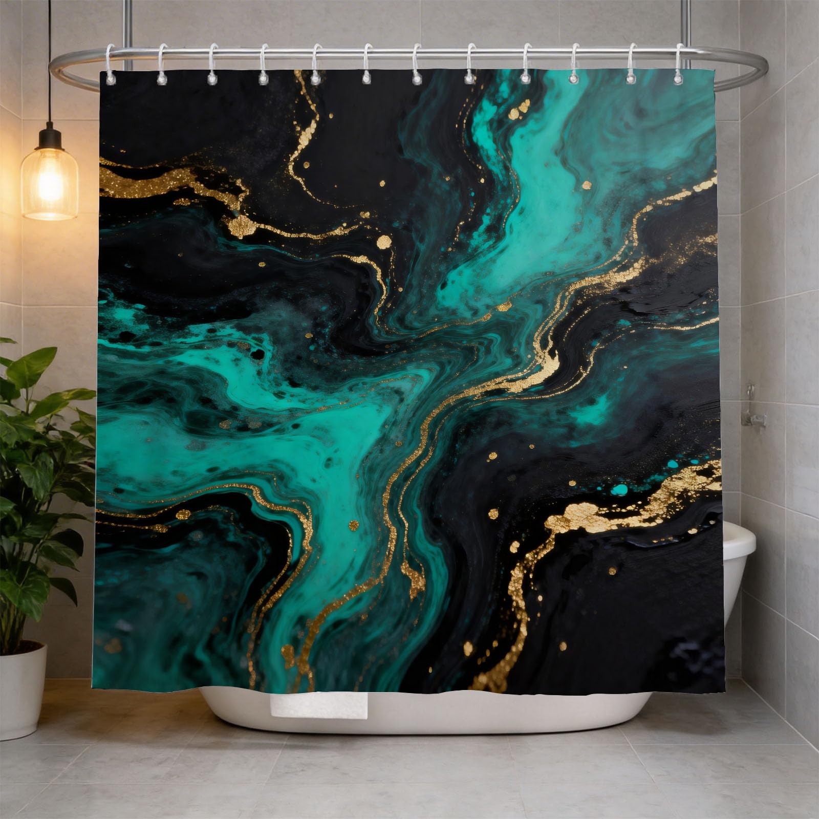 Hongduo 3D Gilded Texture Shower Curtain for Stalls Bathtubs Abstract Art Bathroom Decor Shower Curtain Set Polyester Fabric Waterproof 120x180cm/48X71 Inch with Hooks