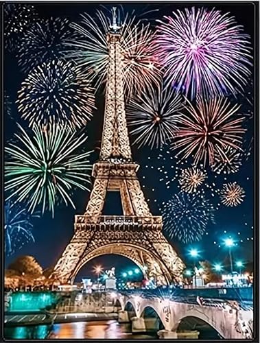 Miniatura 1 de Kits de pintura de diamantes de la torre Eiffel para adultos y principiantes. Pintura de arte de diamantes 5D con diamantes redondos. Kit de pintura