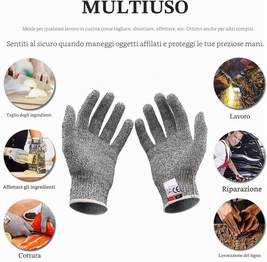 Set con coltello per ostriche e guanti resistenti al taglio, apricostriche, guanti protettivi per conchiglie o formaggi duri. Oyster Knife (cucina, giardinaggio, fai da te) (Nero, Medio)