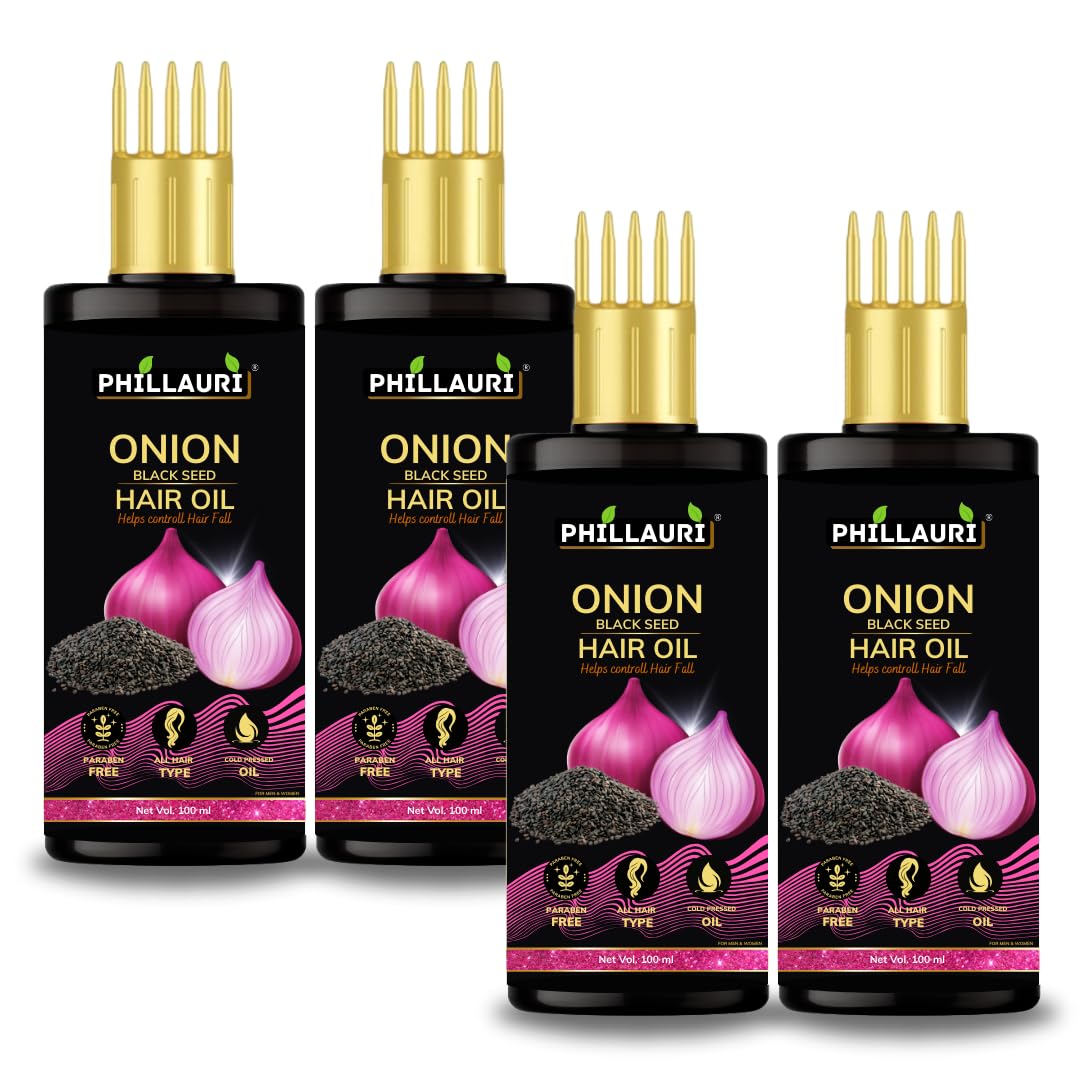 Phillauri Onion Blackseed Hair Oil | Hair Oil For Hair Growth Dandruff And Hair Fall | (100ml Pack 4) |