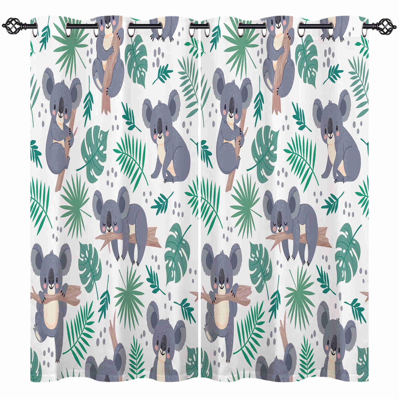 ANHOPE Koala Curtains Eyelet Ring Top Soft Thermal Insulated Blackout Curtains Cute Koala Bear Tropical Leaf Print Pattern Decorative Window Drapes for Bedroom Living Room 52 x 63 Inch 2 Panels โ image 1