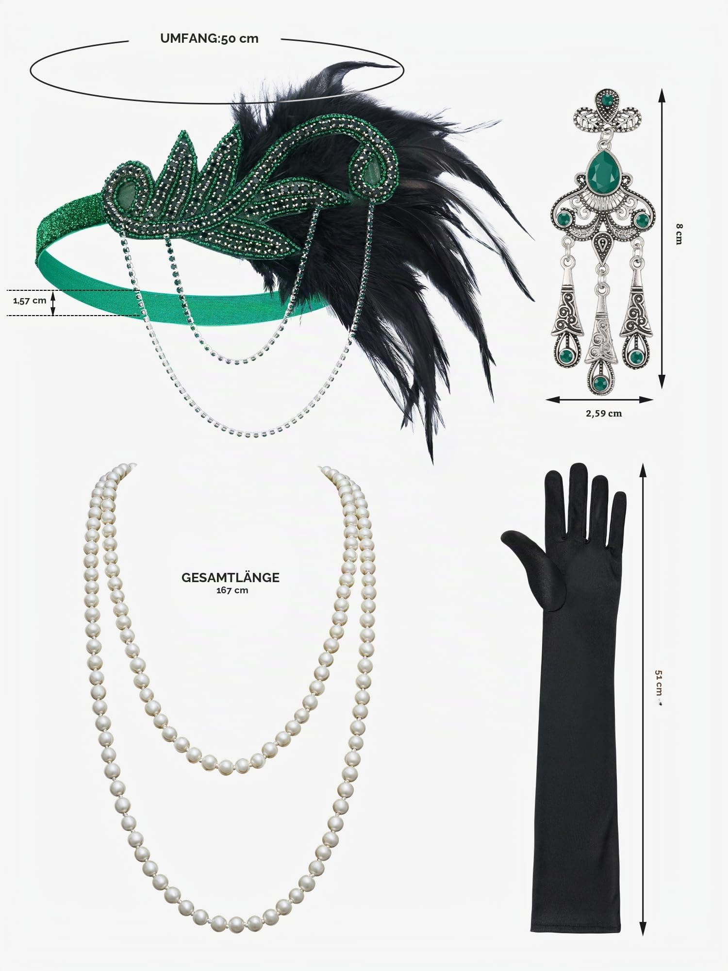 YESSA 20er Jahre Kostüm Damen, Gatsby Kleid Damen mit 20er Jahre Kleid Accessoires, Charleston Flapper outfit
