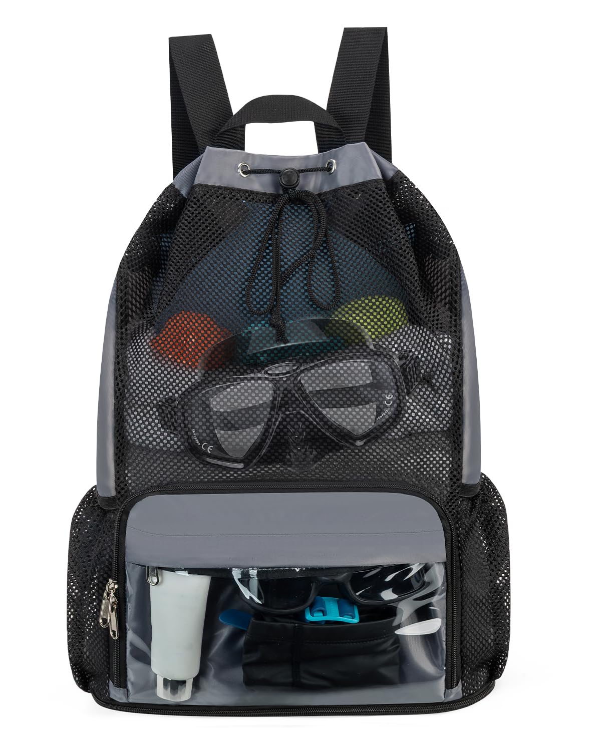 GreenTaya Drawstring Backpack Sandproof Beach Backpack with Shoe Compartment & Wet Pocket Waterproof Mesh Swim Bag Pool Bag for Gym, Travel and Workout Gear (Grey) — image 1