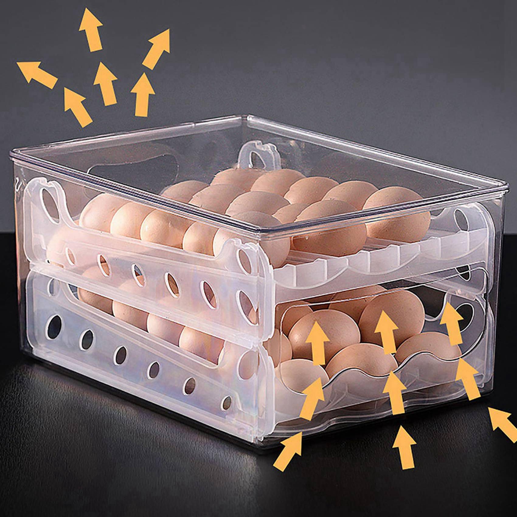 2X Caja de Almacenamiento Deslizante para Huevos, Contenedor para Huevos, Cajón para Refrigerador, Caja Apilable para Huevos de Comida, Organizador para Nevera de Cocina