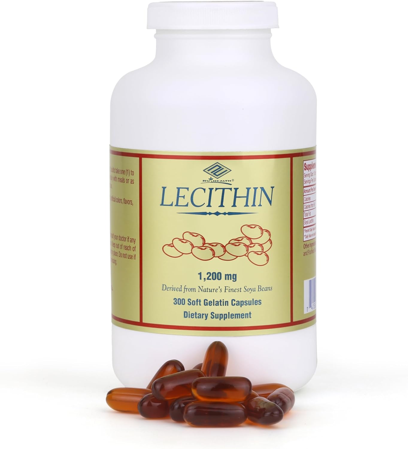 Soy Lecithin 1,200 mg Capsules – Non-GMO Soy Phospholipids with Choline – Supports Fat Metabolism, Liver Function & Cognitive Health – 300 Capsules