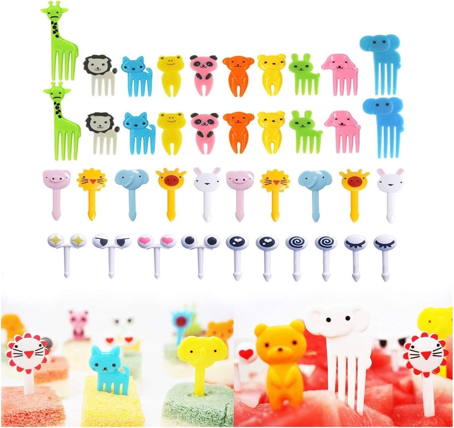 40PCS Animal Fruit Food Picks, Bento Box Picks, Mini Cartoon Animal Food Toothpicks, Reusable Lunch Bento Forks Picks, Fun Cute Fruit Toothpicks