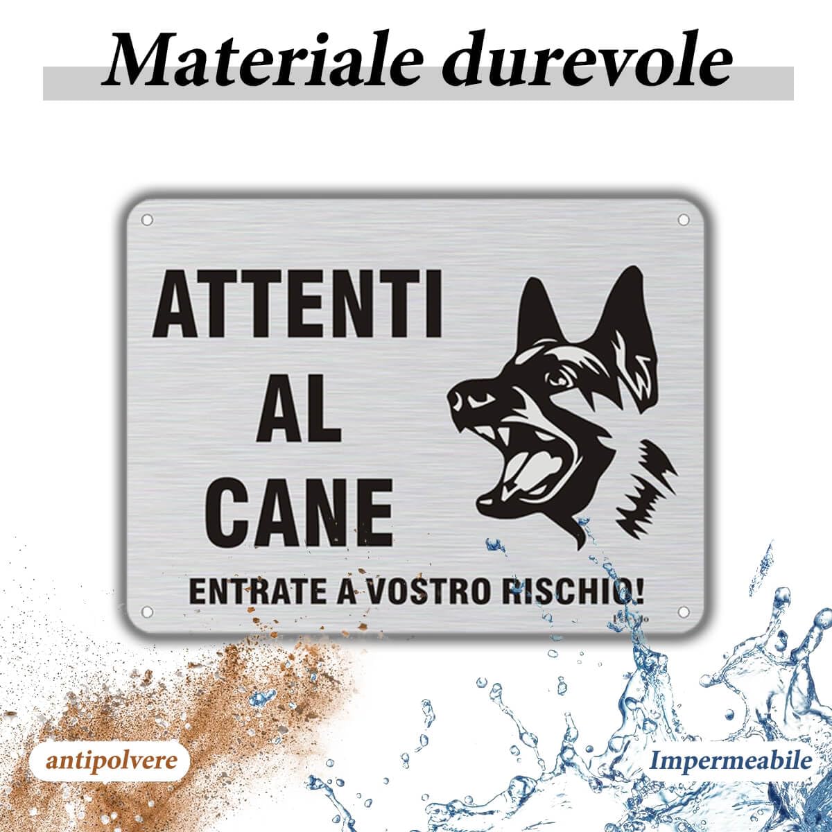 Attenti al Cane Cartello,20x15cm Targhetta Attenti al Cane con Autoadesivo Attenzione al Cane Cartelli in Alluminio Spazzolato Durevole Adatti per Uso Interno o Esterno