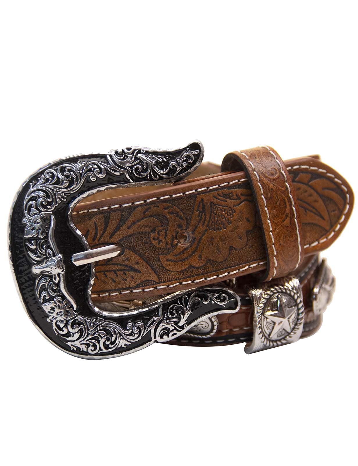 TOPACC Cinture in vera pelle occidentale per donna uomo cowboy cowgirl country rodeo fibbia cintura jeans pantaloni abiti, Vera pelle-13, Fit waist: 30-33 in