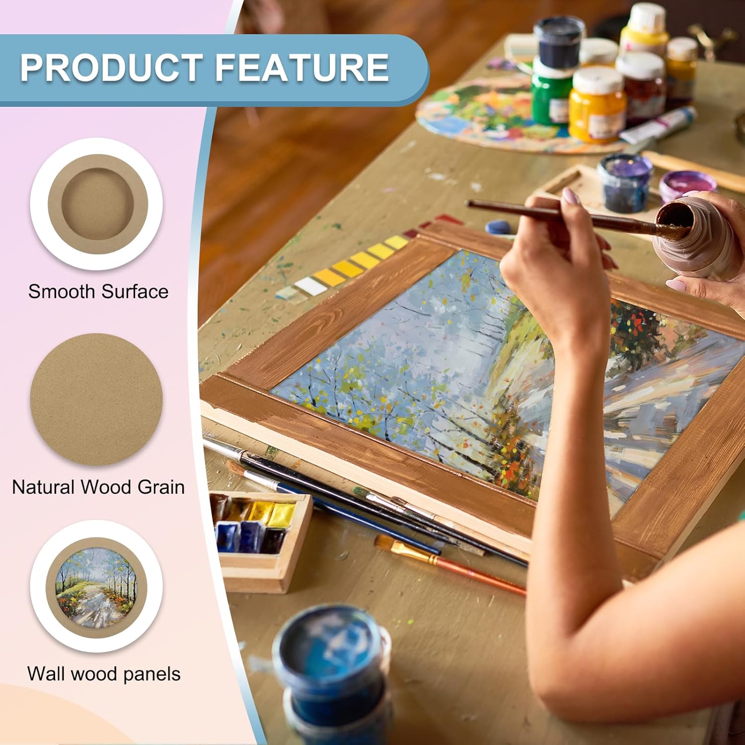 MECCANIXITY 木製キャンバスボード、6インチアートキャンバスラウンド未仕上げ木製パネル 絵画、工芸、DIYプロジェクト、注