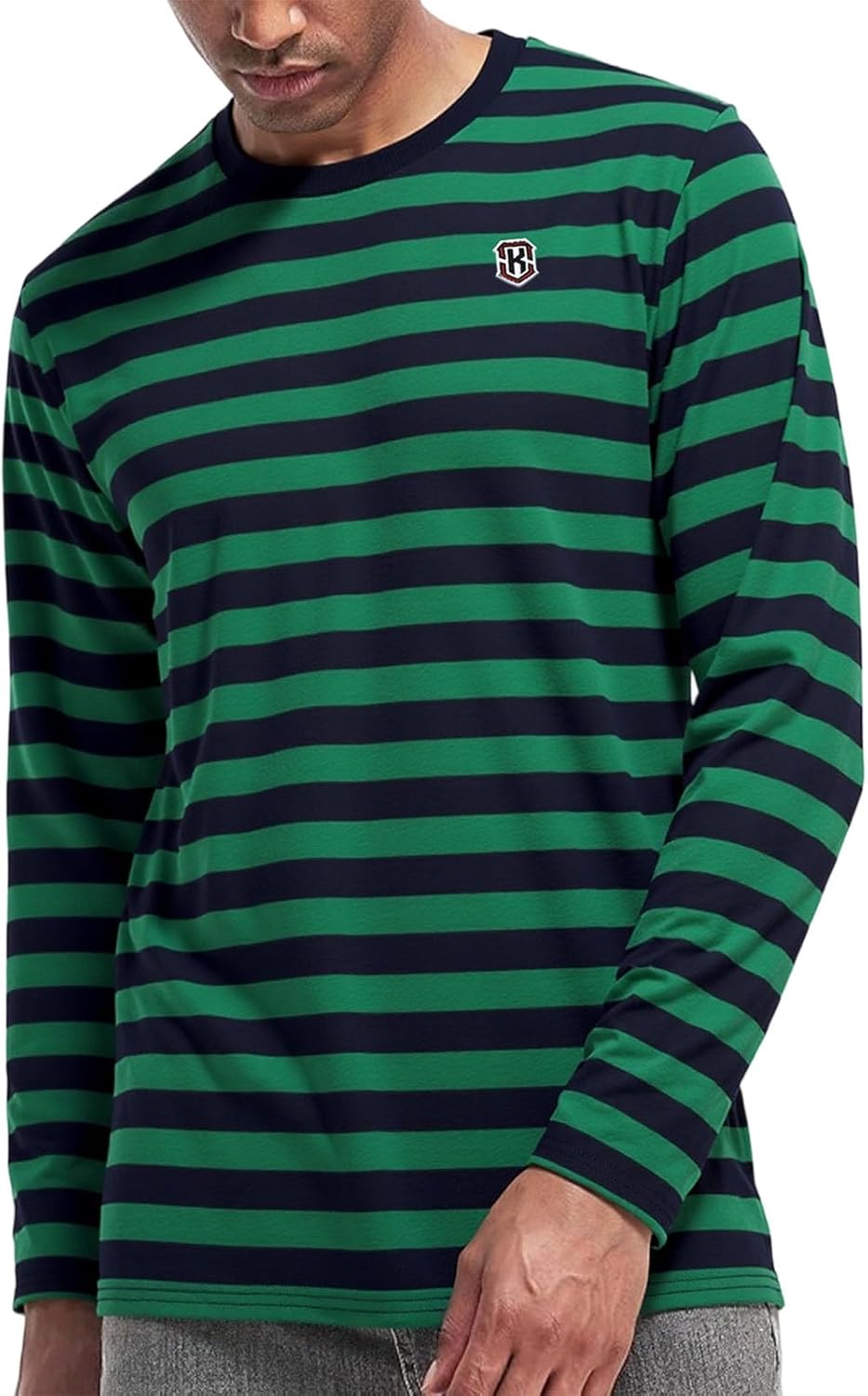 KESIHAN Men's Casual Striped Shirts Crewneck Long Sleeve Basic T-Shirt Basic Daily Work Stripe Tee Tops - Image 4