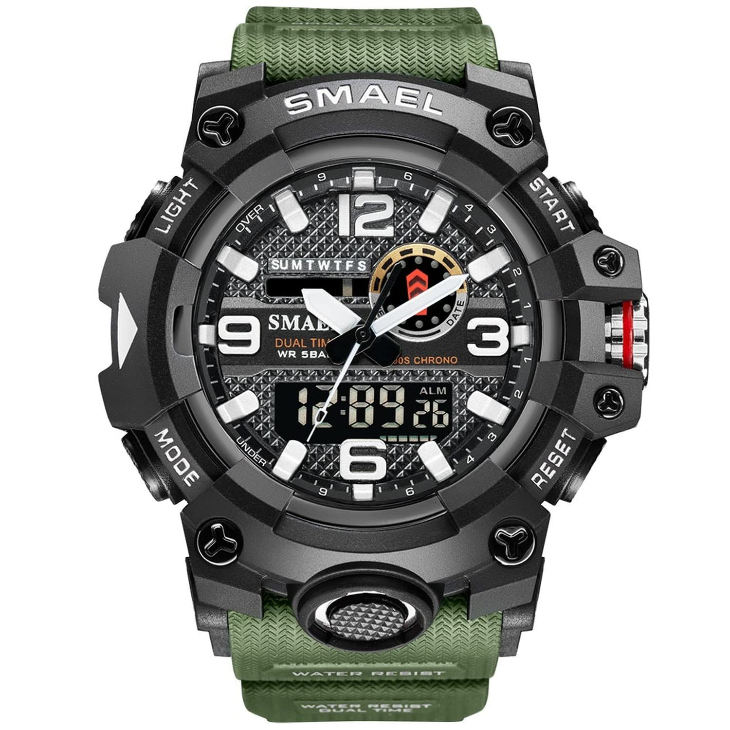 SMAEL Relojes militares SMAEL Reloj digital de cuarzo de doble hora, resistente al agua hasta 50 m, reloj deportivo LED 8035 para hombre, reloj de pulsera digital Relogio Masculino, Militar