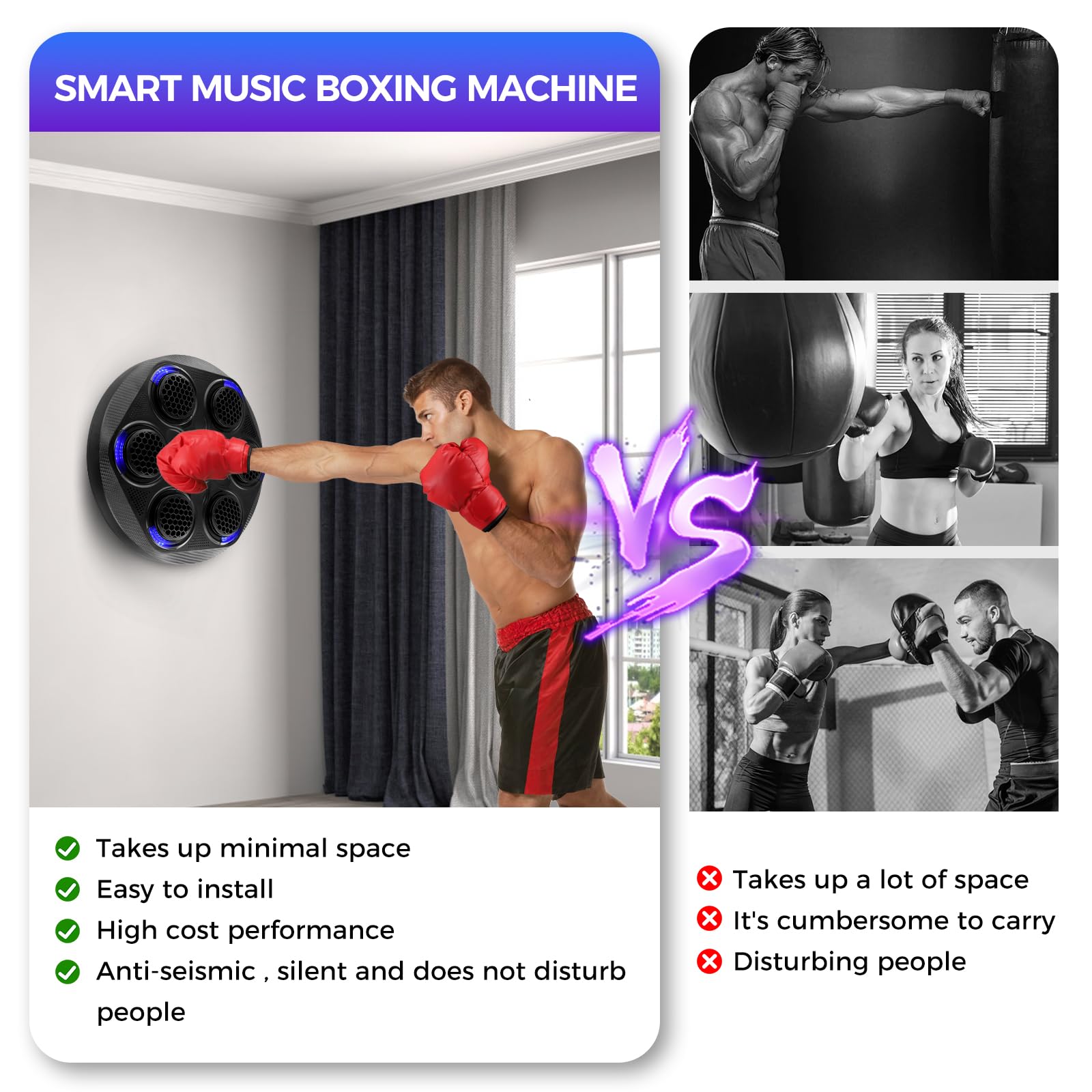 Towwoo Máquina de Boxeo Musical, Music Boxing Machine Adultos con Guantes de Boxeo, 9 Velocidades Ajustables, Maquina Musica Boxeo Electrónico LED, Boxeo de Pared de Música para Adultos