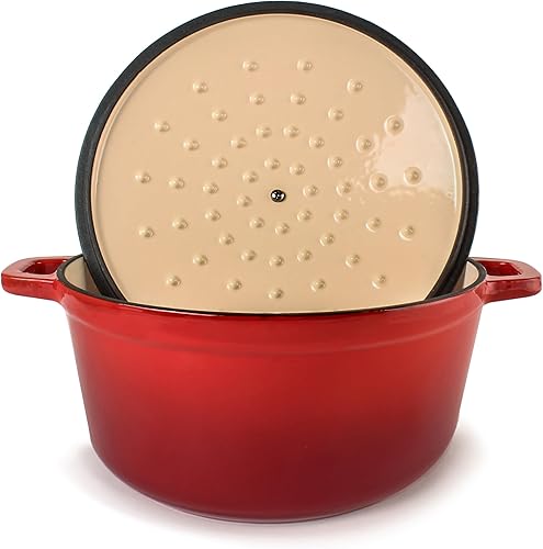 Miniatura 2 de BergHOFF Olla de hierro fundido Neo con tapa, color rojo, 7 cuartos de galón.