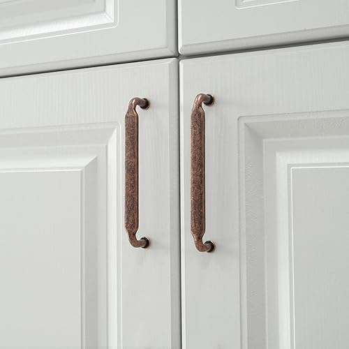 Miniatura 6 de Paquete de 10 tiradores de cobre antiguo de 5 pulgadas (5.039 in) con agujero central retro de bronce rojo para cajones, manijas vintage de cocina,