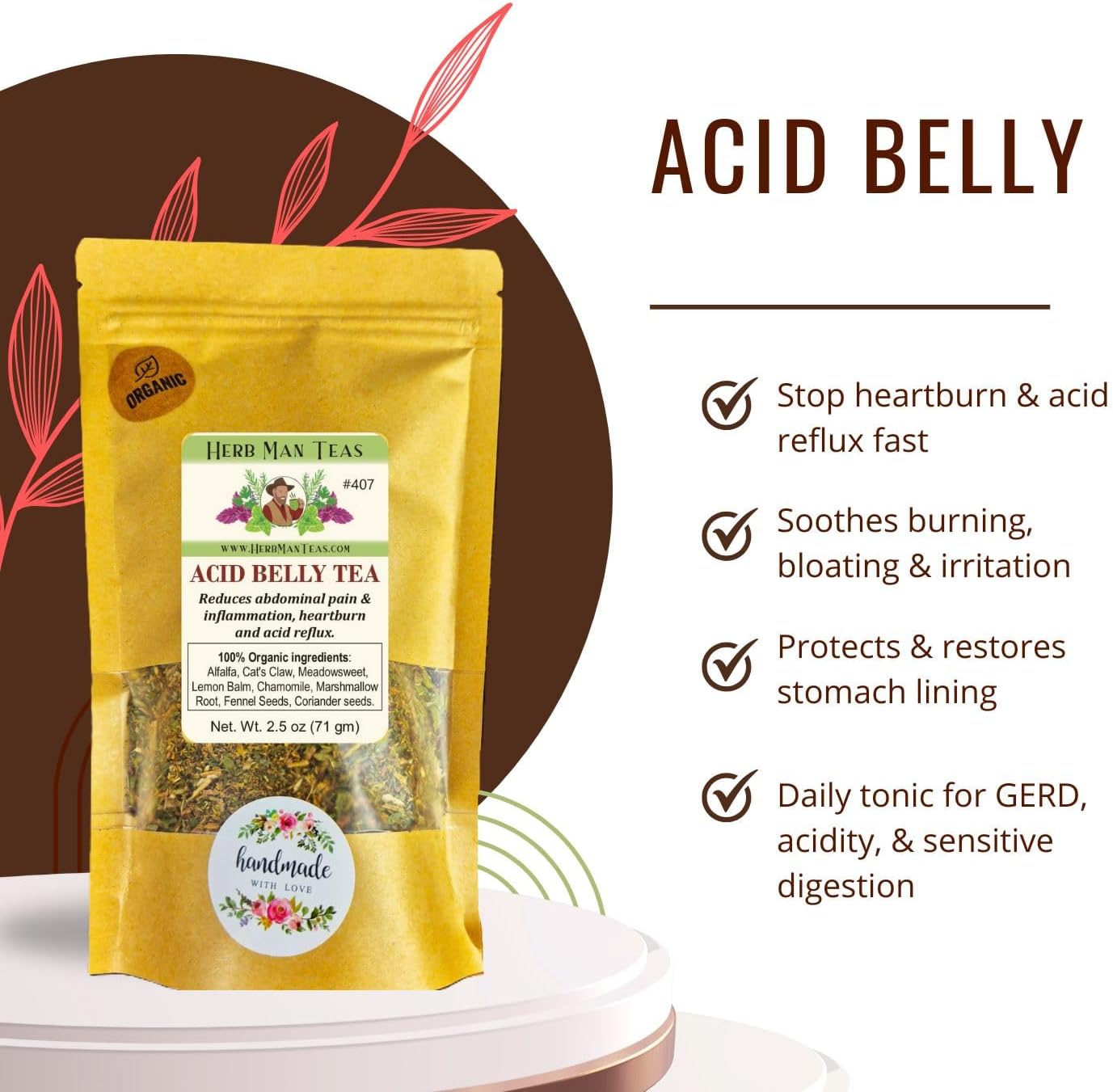 Acid Reflux Tea - Reduces Abdominal Inflammation, Heartburn, and Acid Reflux, formulated by Master Herbalist Khabir- Organic, Non-GMO, no addatives