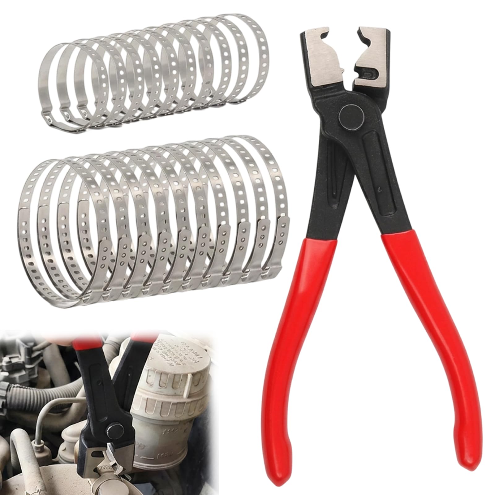 21 Pcs CV Boot Clips, Hose Clamp Pliers, Car Clip Pliers with 20 Adjustable Cv Adjustableboot Clips Repair Accessories Tool, Secure Fastening for Vehicle Maintenance