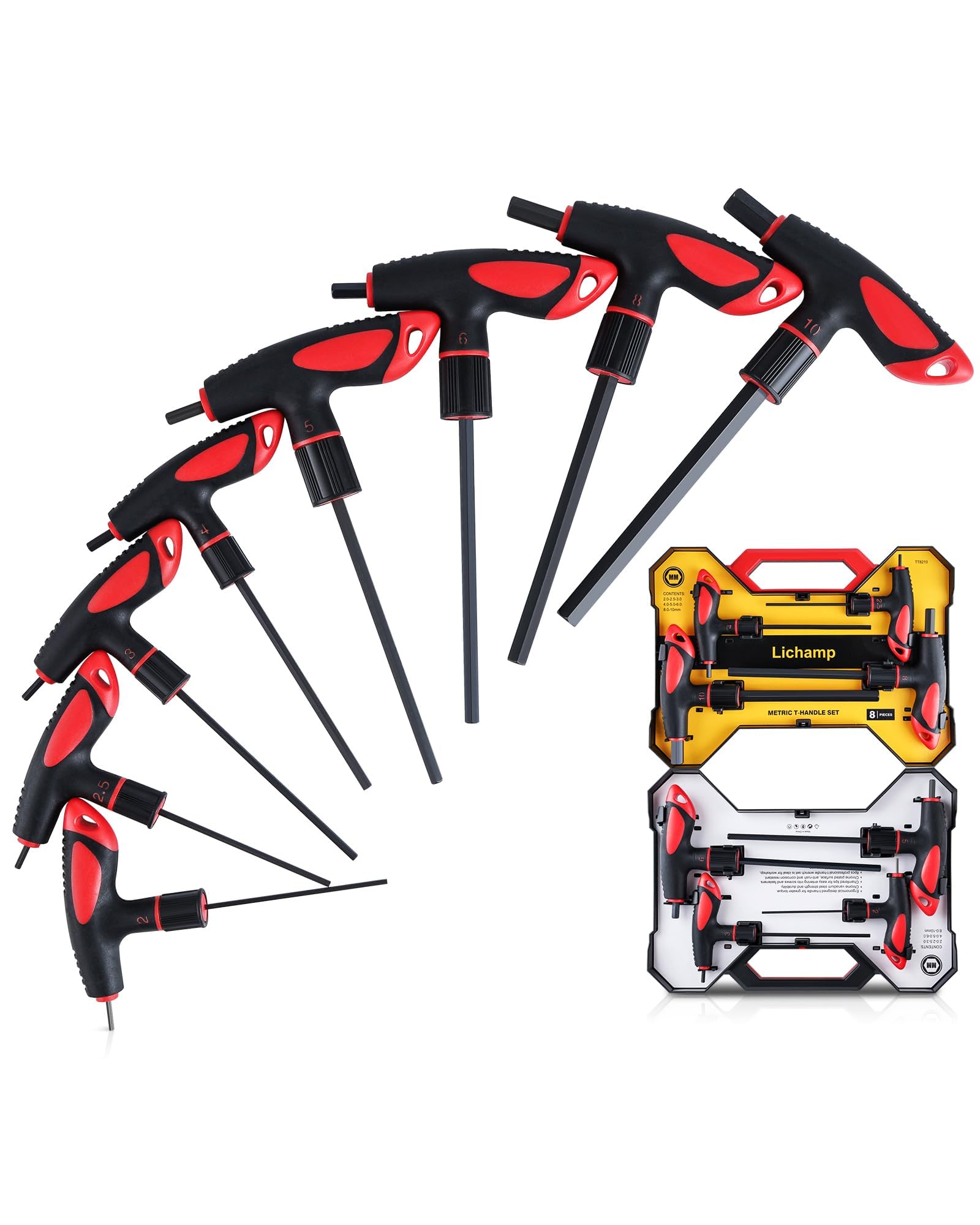 Lichamp T Handle Allen Wrench Set Metric, 8 Piece Heavy Duty