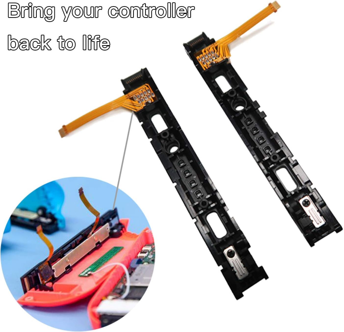 BRHE Left/Right Slider with Flex Cable Fix Part for Switch Metal R/L Rail Replacement Parts for NS NX Console (Left&Right)