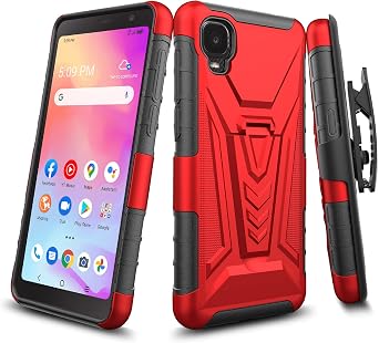 Compatible for Alcatel TCL A3 A509DL Case/TCL A30 Case/TCL ION Z Case with Holster Belt Clip Hybrid Shockproof Protective Phone Cover with Kickstand - Red
