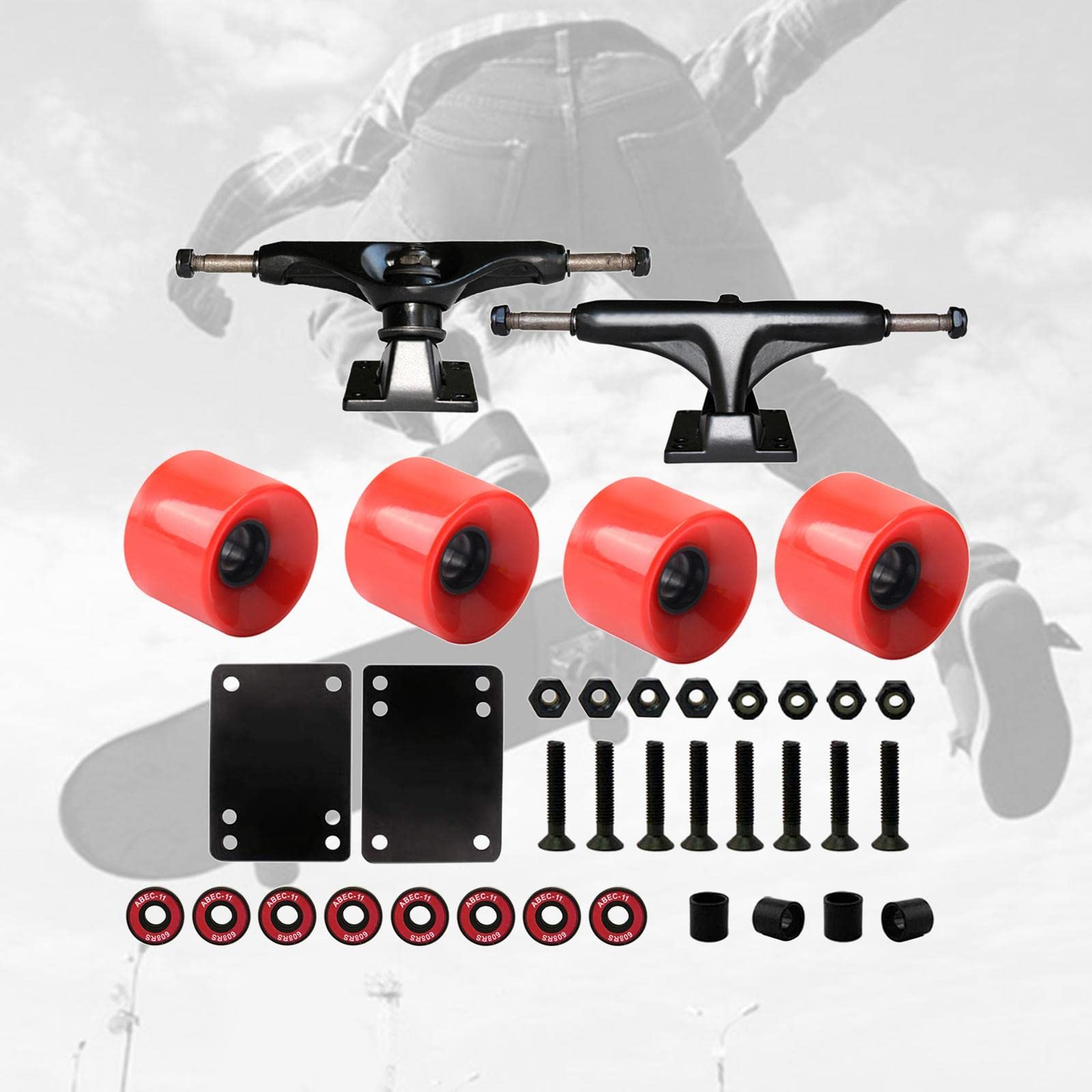 17 Pièces Roulements Roue Skateboard Trucks Pièces Montage Ensemble Robuste en Alliage Aluminium Adapté Aux Étudiants Planche Mini Longboard Surf
