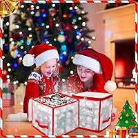 Vista 7 de Saintrygo 2 cajas de almacenamiento de adornos navideños con 64 compartimentos con cremallera, caja de plástico de vinilo con asas, 12 pulgadas