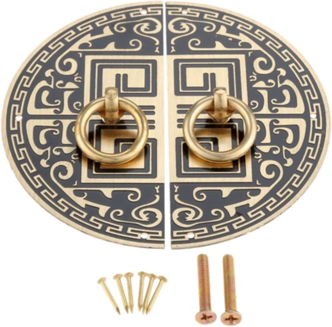 ZXFfhDHJH Drawer Handles, 1 Pair Brass Door Wardrobe Cupboard Doorplate Round Ring Pull Handle Knob 11cm 14cm Chinese Antique(11cm)