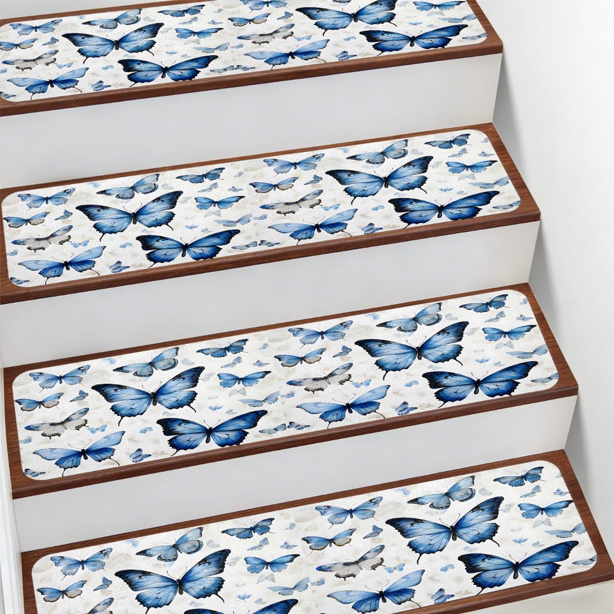 Alfombra para escaleras Mexpekil 7.8x30" mariposas azules antideslizantes