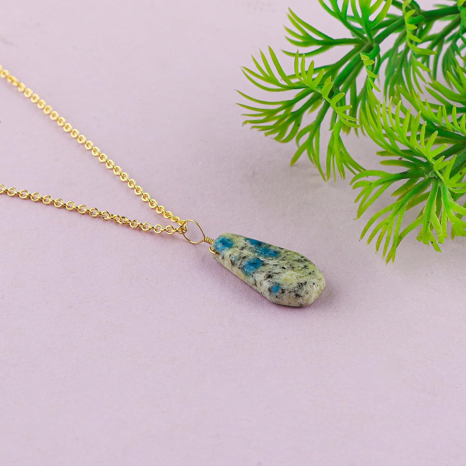 Natural K2 Jasper Gemstone Necklace, Polished Coffin Stone Dainty Pendant, Handmade Bohemian Jewelry, Healing Crystals, Gold Plated Chain, Christmas Gift for Women-18inch - Image 3