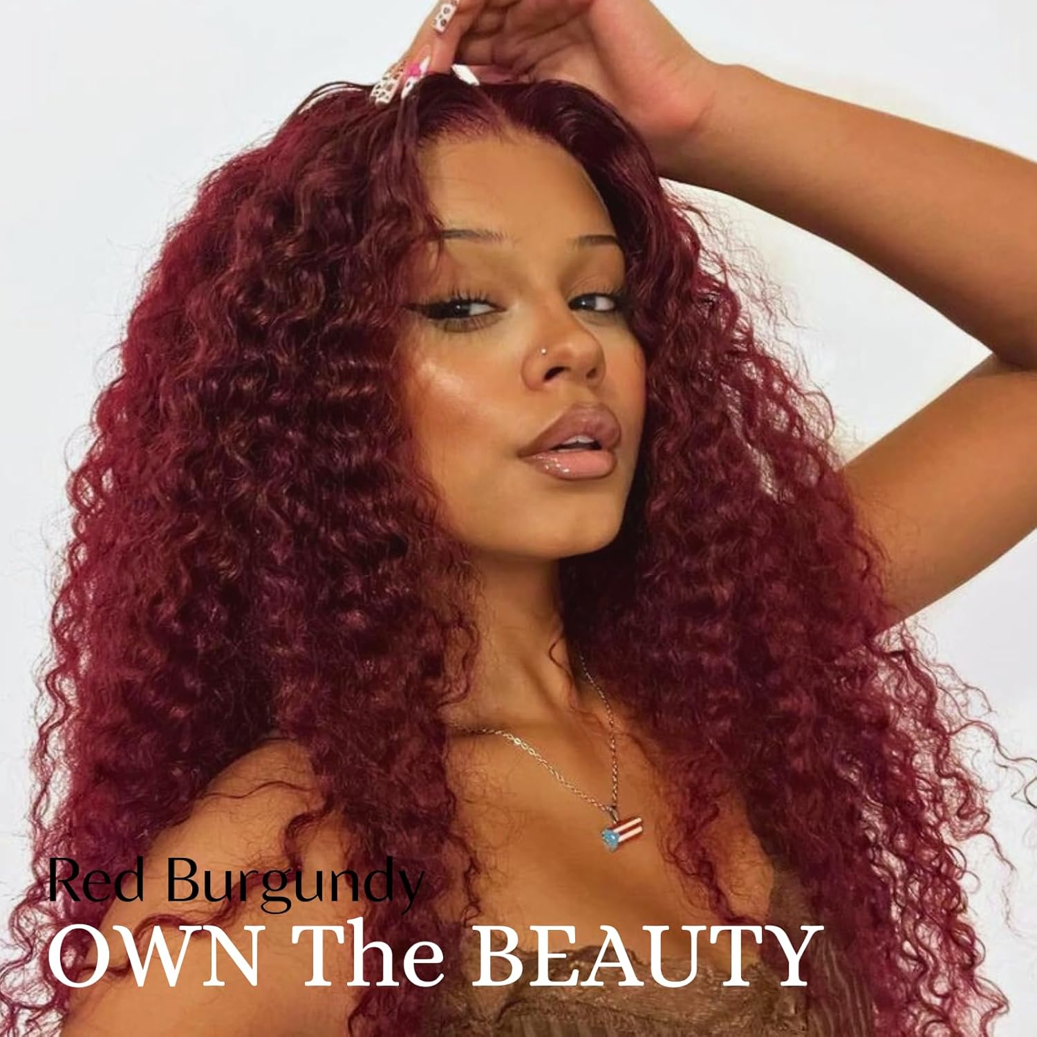 ALHER 99j Dark Burgundy Water Wave Bundles with 4x4 Lace Closure Human Hair, 12A Wet n Wavy Cherry Red Wine Red Color HD Closure with Bundles 100% Unprocessed Virgin Remy Hair for Women 16 18 20+16 IN