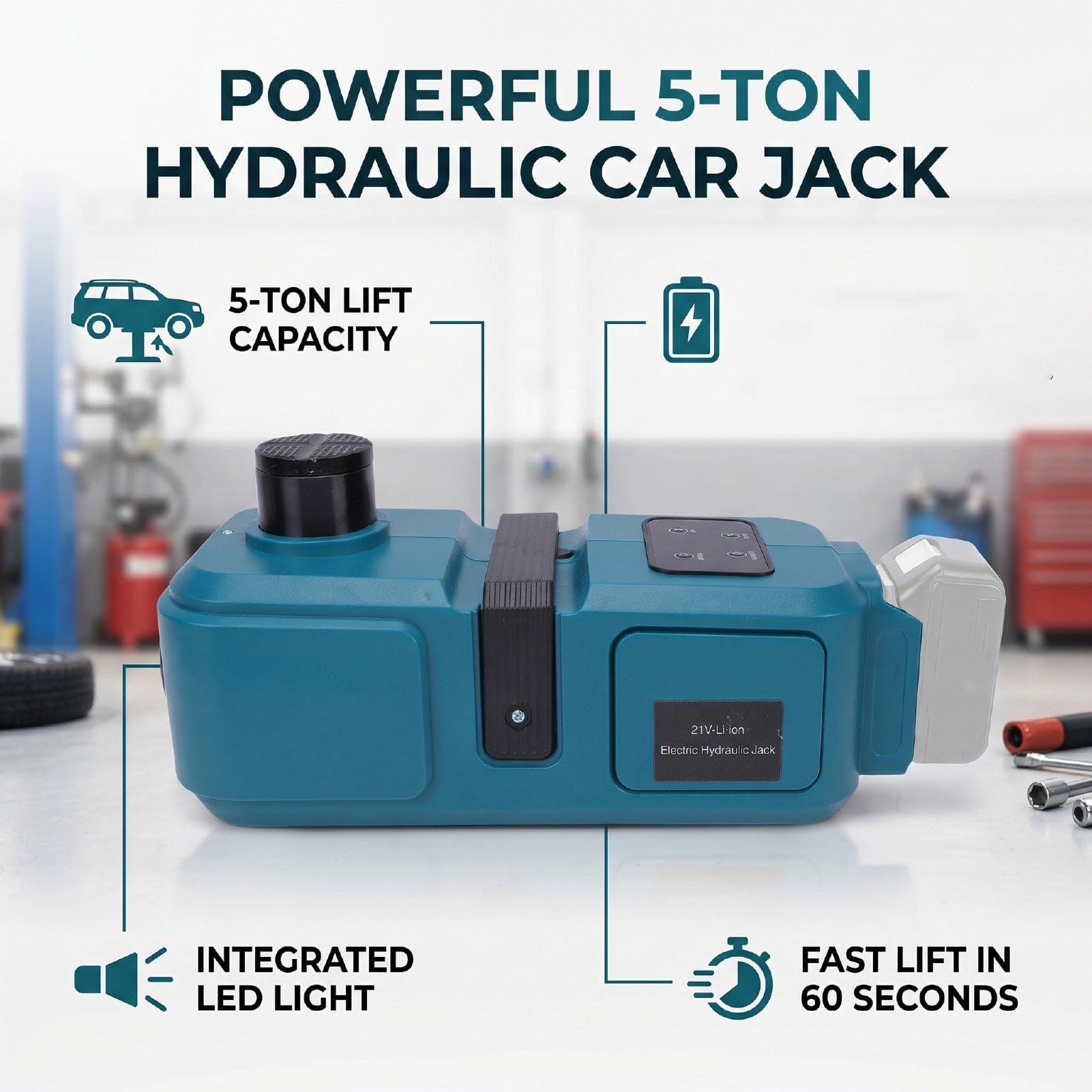 Zunate Cric Idraulico Elettrico da Auto 5 Ton per Camion SUV, Adatto per Batterie BL1815 BL1820 BL1830 Li, Cric di Sollevamento Automatico con Autobloccaggio, Telecomando Portatile