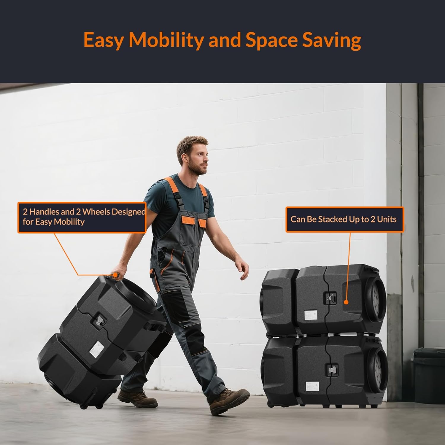 PURISYSTEMS 900 CFM Air Scrubber Commercial, Portable Industrial Air Purifier with HEPA/Activated Carbon Filter, 5-Speed, Stackable, GFCI Outlet, Negative Air Machine - Image 6