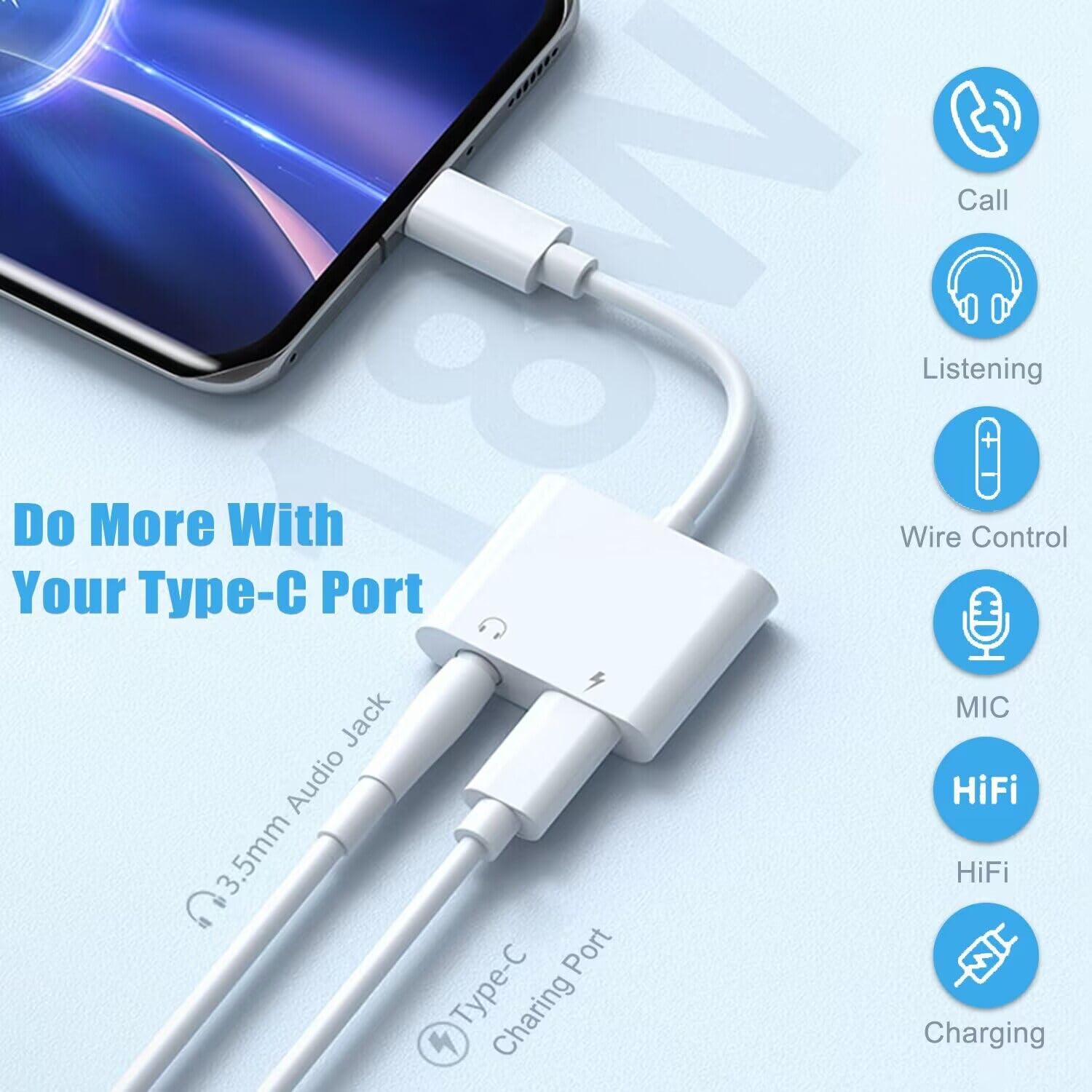 AKWOR USB C to 3.5mm Headphone and Charger Adapter, USB C Splitter 1 in 2 Out, USB C Headphone Adapter for iPhone 15, Samsung, iPad Pro, MacBook Pro/Air M1 M2 and More Type C Phone/Tablet/Laptop