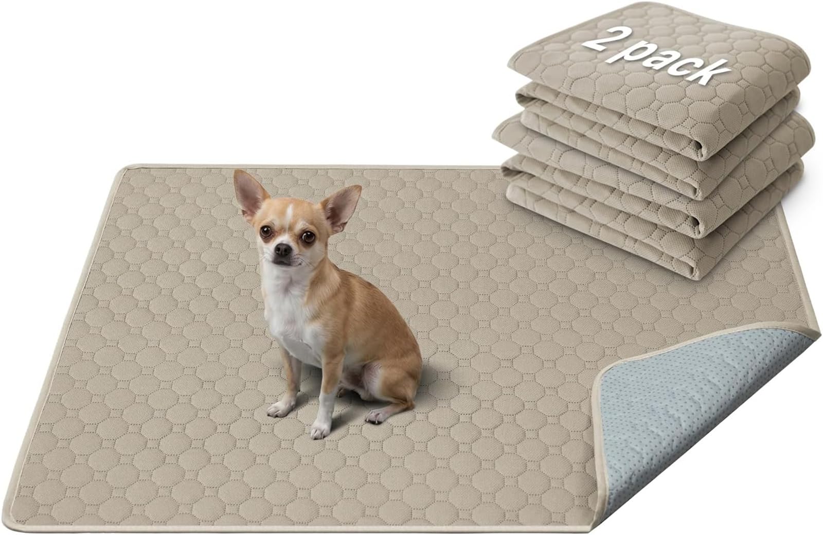 LINGKY Washable Puppy Pads, 2 Packs Super Absorbent Reusable Puppy Pads, Dog Pee Pad, Waterproof Whelping Pads, Non-Slip Dog Training Pads Pet Playpen Puppy Mat for Floor, Dog Crate, 46x61cm