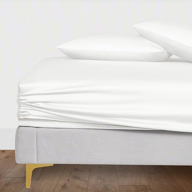 LINENWALAS 100% Natural Bamboo 3 Pcs Fitted Sheet Set With Secure Elastic Deep Pocket - Softest Cool Bedding Perfect for Skincare -1 Fitted Sheet & 2 Pillowcases(King, White)
