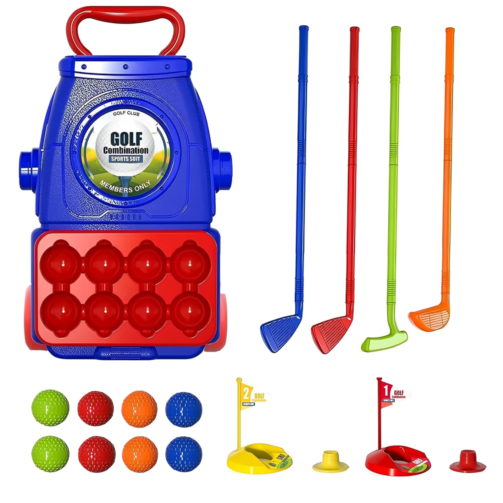 CEMIRK Kids Golf Set | Includes 4 Kids Golf Clubs, 8 Golf Balls, 2 Practice Holes & Golf Cart | Safe, Non-Toxic Material | Perfect for Toddlers & Children Ages 3-5