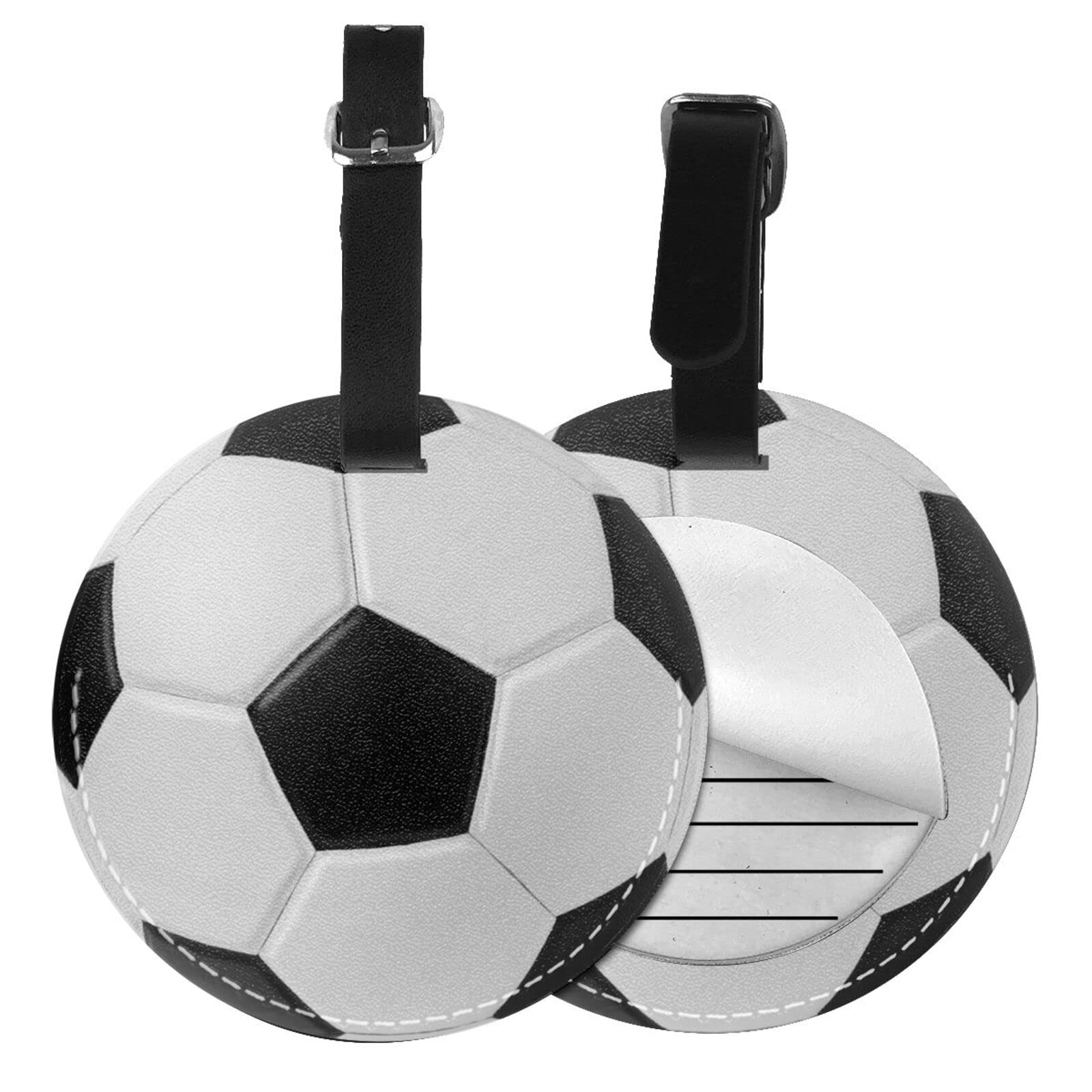 Funny Soccer Ball Printed Luggage Tags Set Suitcase Labels Sports-Themed Travel Baggage Tags with Name ID Cards 2 Packs Round Leather Tags Set Travel